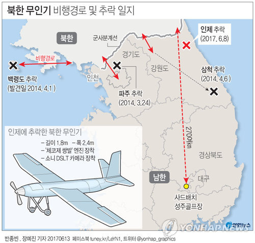 [그래픽] 북한 무인기 비행경로 및 추락 일지