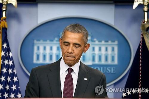 오리건주 총기난사 사건 기자회견을 연 오바마 대통령(AFP=연합뉴스)