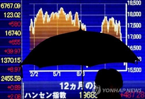 일본 증시 전광판을 지나는 도쿄 시민(EPA=연합뉴스 DB)