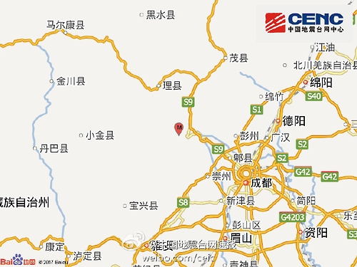 중국 쓰촨성 원촨에서 규모 4 지진 발생 [중국지진대망]