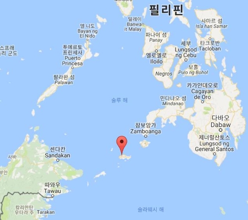 25일 밤 폭탄테러가 일어난 필리핀 남부 술루 주[구글지도 캡처]