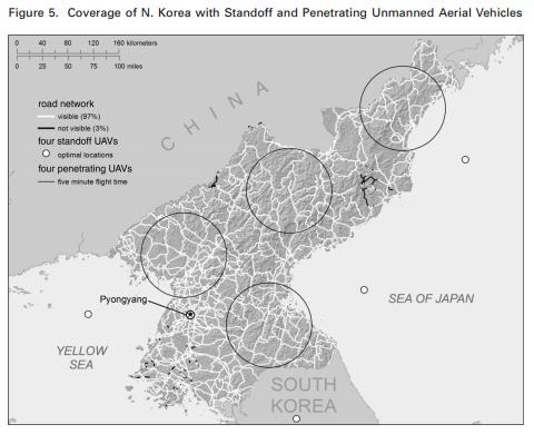 정지 및 침투 무인정찰기를 이용한 대북 감시망. 같은 출처