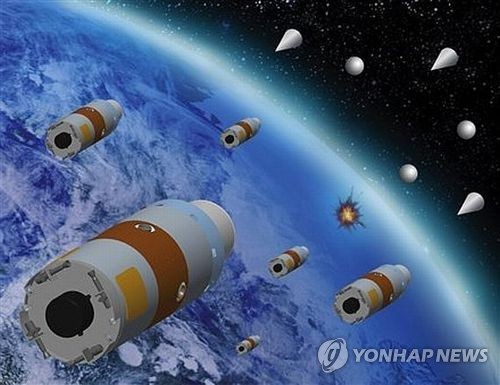 미국이 개발중인 북한 ICBM 요격용 다중목표 미사일 개념도 ［위키미디어 제공］