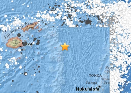 지진이 발생한 남태평양 피지 해상[미 지질조사국 홈페이지 캡처]