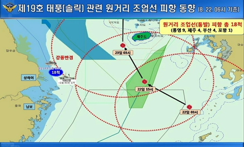 태풍 예상 진로도와 조업 어선 대피 동향