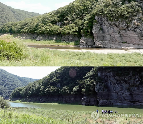 바닥 드러낸 반구대 암각화 암 대곡천