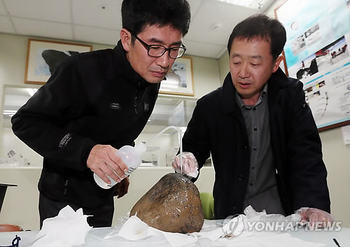 '진주 추락 암석' 살피는 연구진