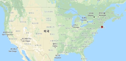 인데버호가 침몰한 미국 동부 로드아일랜드 지역(붉은색 점표시)[구글지도 캡처]